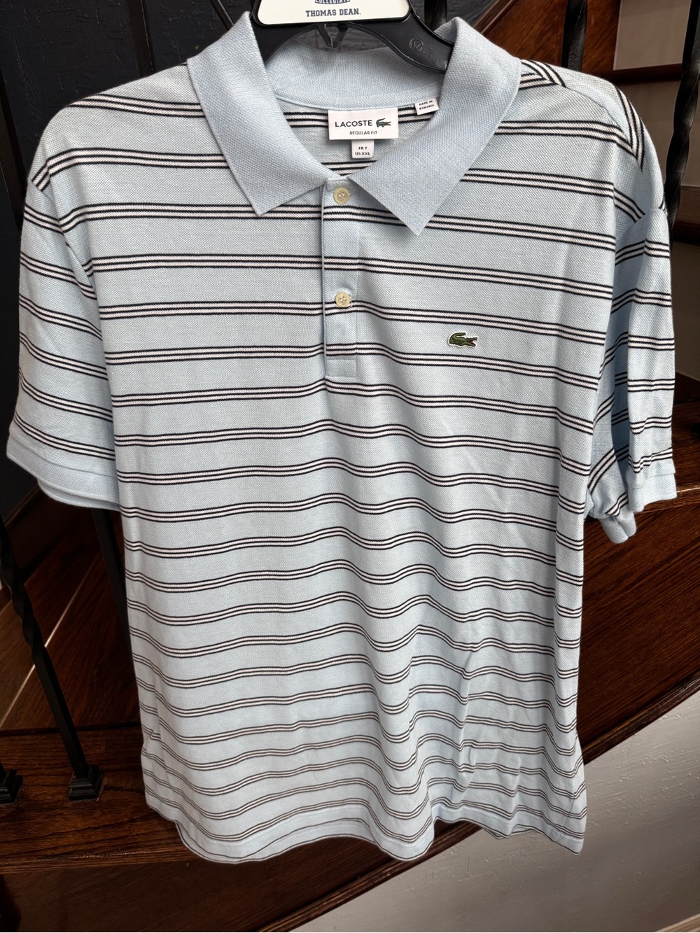 XXL Lacoste Light Blue Polo with Navy & White Stripes REGULAR FIT - Picture 2 of 9
